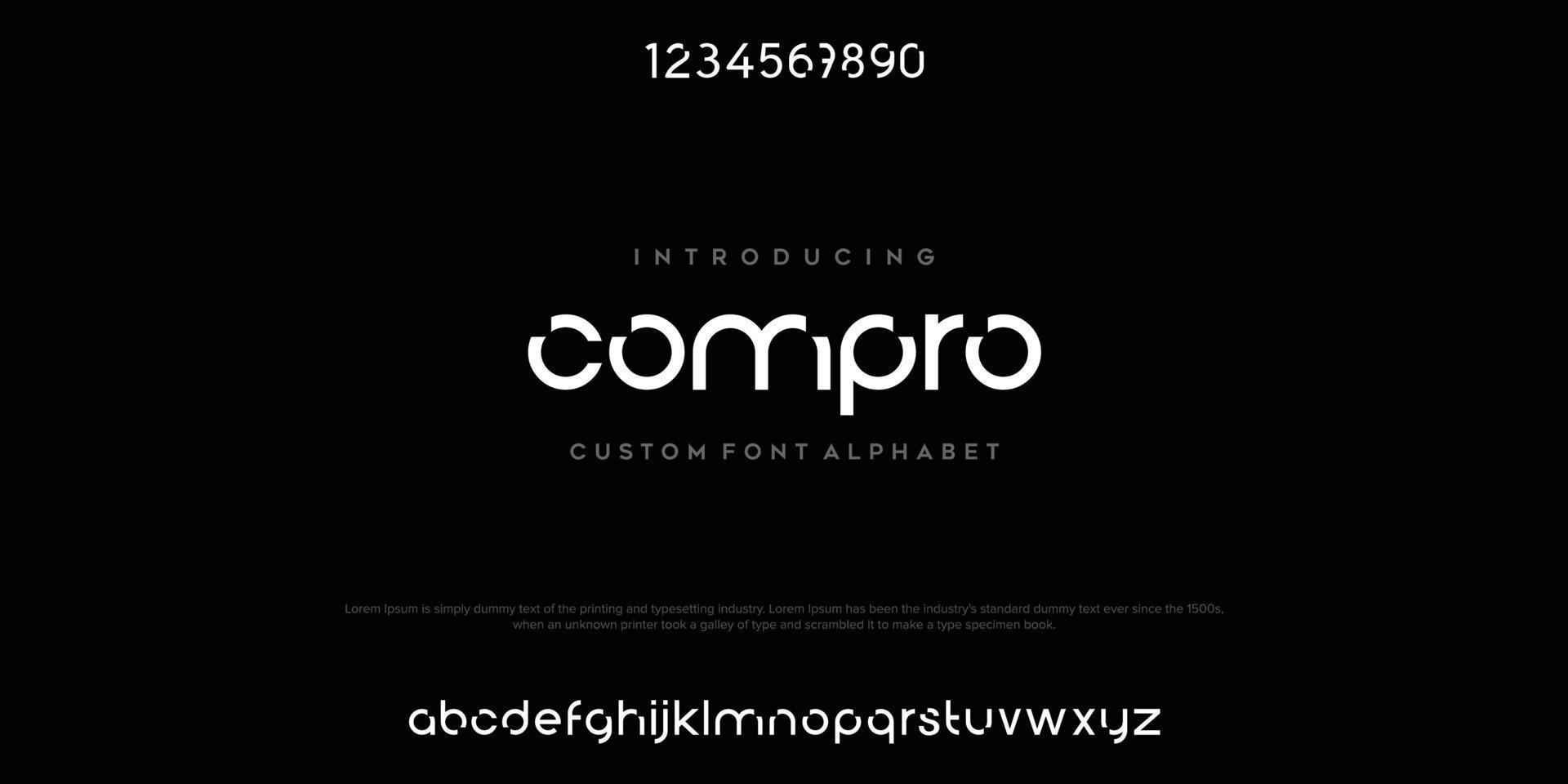 compro moderne abstracte digitale alfabet lettertype. minimale technologie typografie, creatieve urban sport fashion futuristisch lettertype en met cijfers. vector illustratie