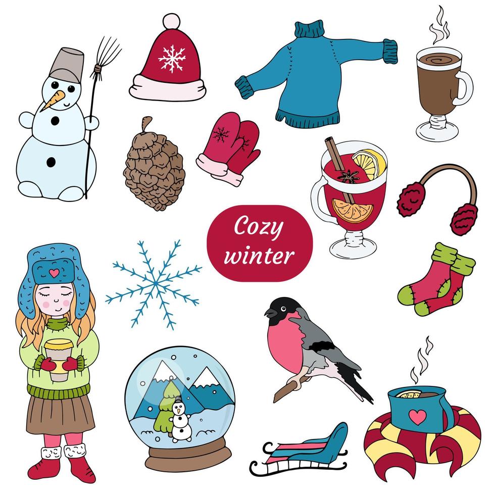 Kerstmis en Nieuwjaar doodle pictogrammen stickers set. doodle stijl, handgetekende, platte vectorillustratie, geïsoleerd op een witte achtergrond. ontwerp voor banner, logo, pictogram, sticker, webblog vector