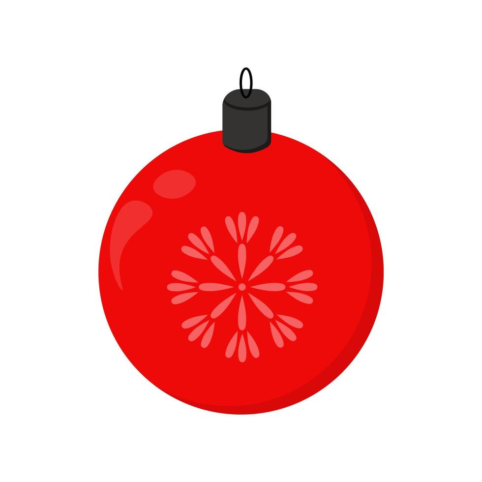 heldere rode kerstbal ronde vorm, kerst ornament voor kerstboom, illustratie voor ansichtkaart of decor vector