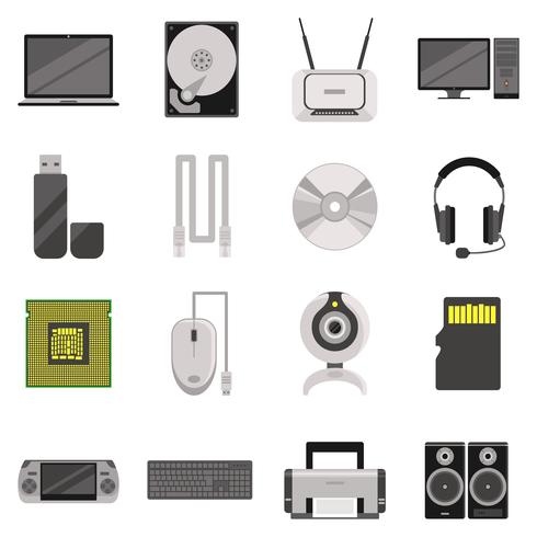 Computeronderdelen en accessoires Icon Set vector