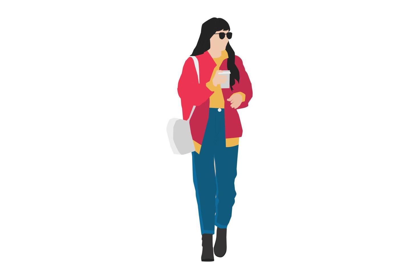 vectorillustratie van modieuze vrouwen die op de stoep lopen vector