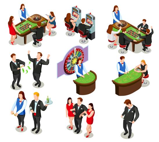 Casino isometrische decoratieve pictogrammen vector