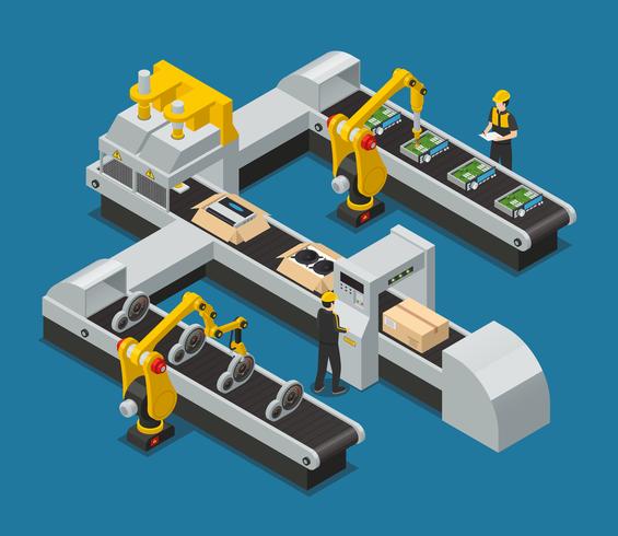 Auto-elektronica Auto-elektronica Isometrische fabriekssamenstelling vector