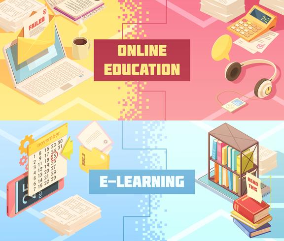 Online onderwijs horizontale isometrische Banners vector