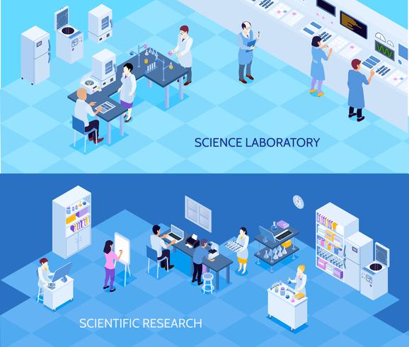 Science Laboratorium isometrische Banners vector