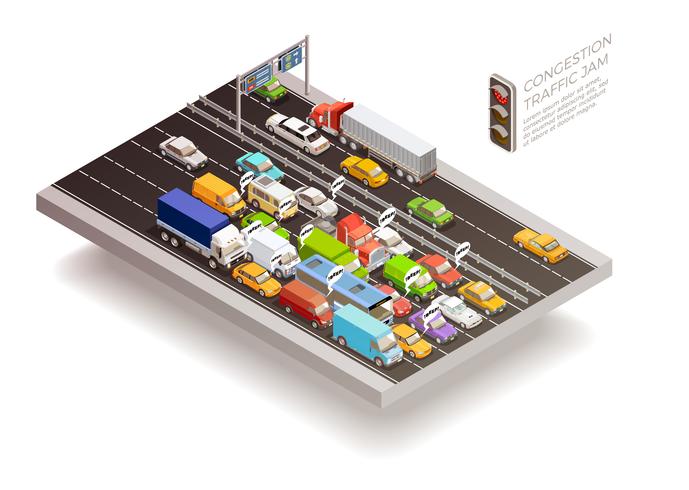 Verkeersopstopping Isometrische ontwerpconcept vector