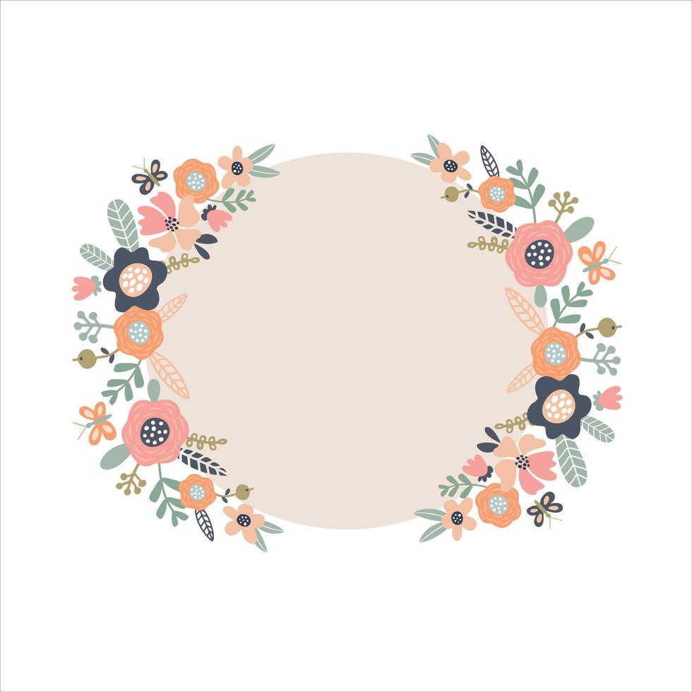 ronde frame met pastel bloemen en planten geïsoleerd op een witte achtergrond voor bruiloften ontwerpen en vector