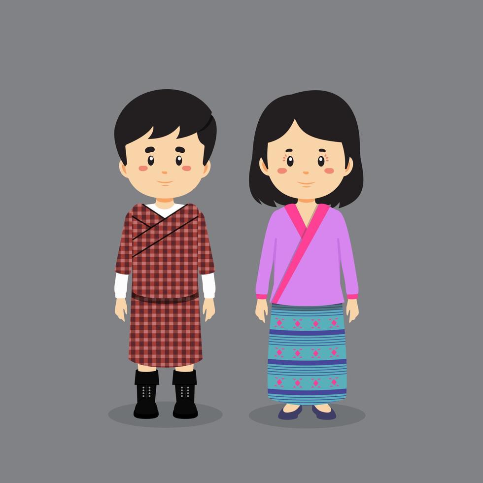 paar karakter dragen Bhutan nationale jurk vector