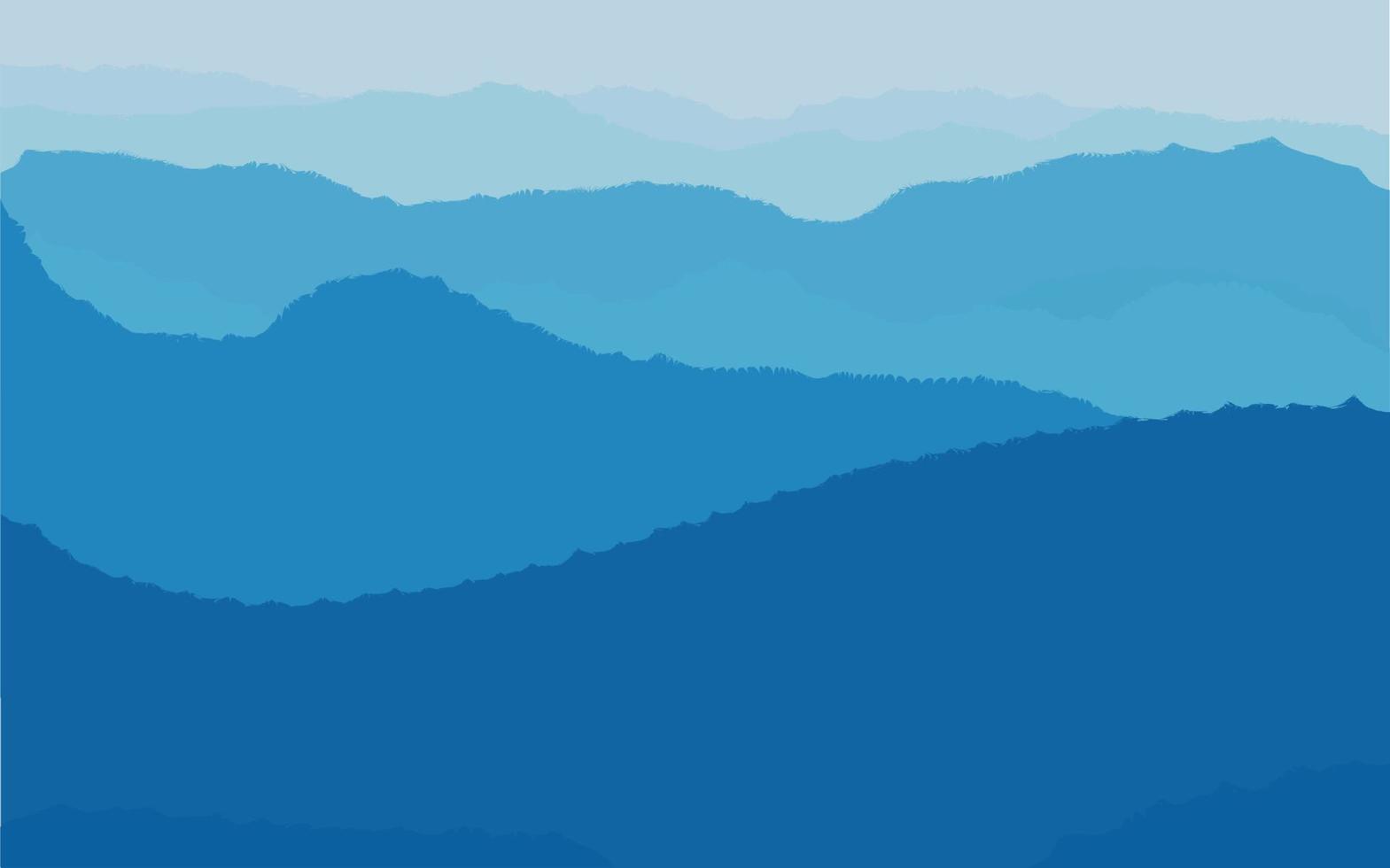 vectorillustratie van een prachtig donkerblauw berglandschap met mist en bos. vector illustratie