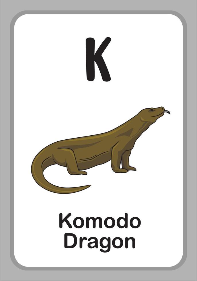 dierenalfabet onderwijs flashcards - k voor komodovaraan vector