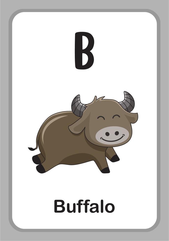 educatieve flashcards voor dierenalfabet - b voor buffels vector