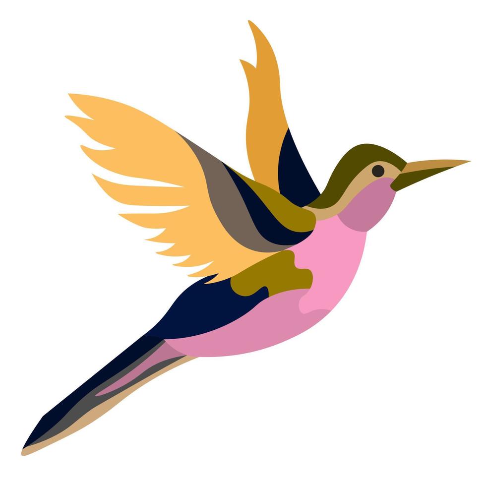 vogel in colobird in kleur en lijn. vogel tijdens de vlucht met open vleugels. de magische vogel van geluk. vector