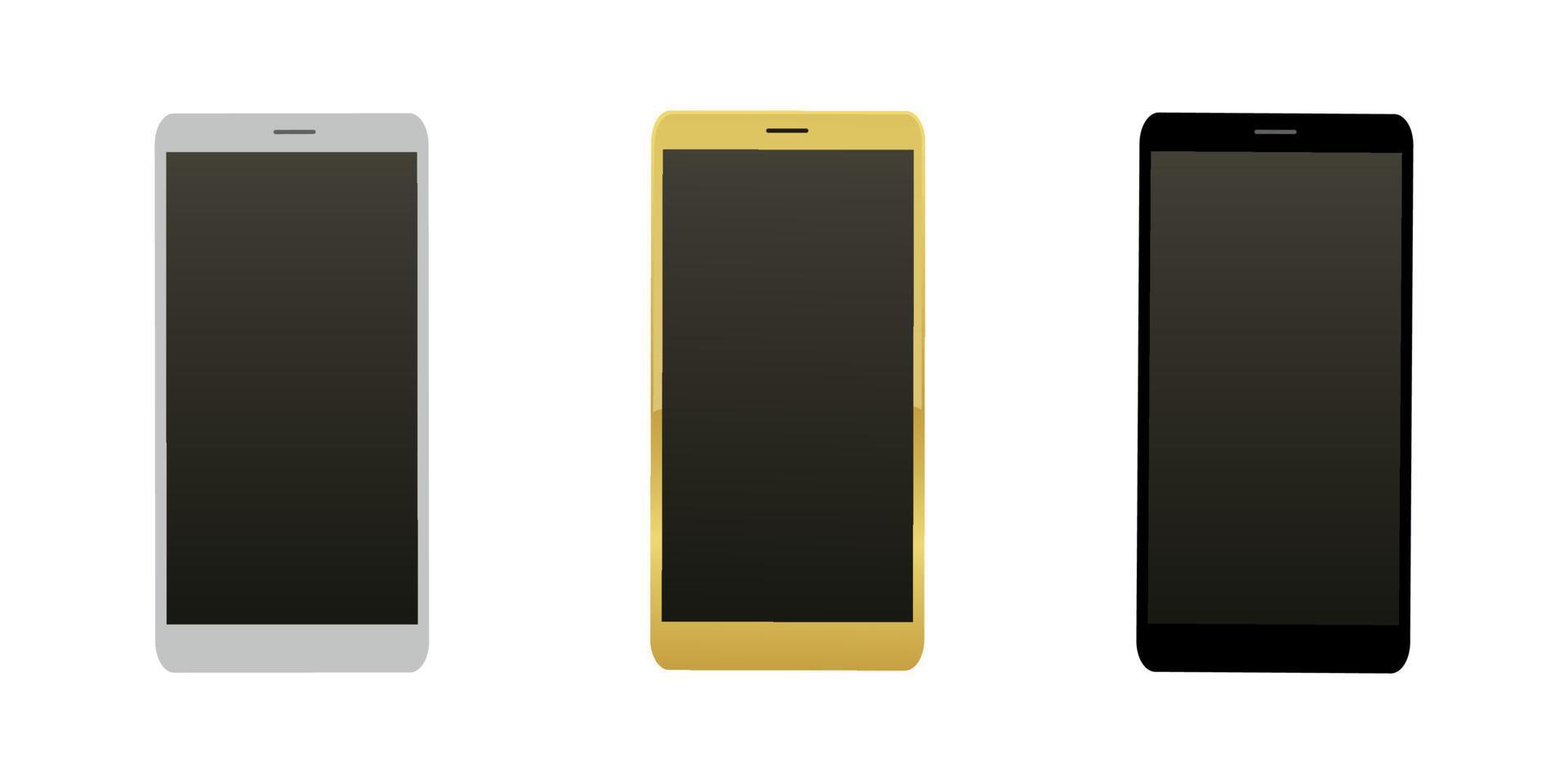 een set van telefoon, verschillend van kleur, geïsoleerd op een witte achtergrond. grijs, goud, zwart. vectorillustratie in cartoon-stijl. vector