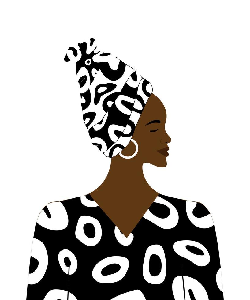 mooie zwarte vrouw op wit. portret van jonge Afro-Amerikaanse. vectorillustratie. vector