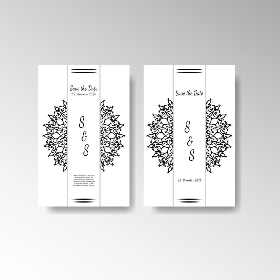 bewaar het datumuitnodigingskaartontwerp in henna-tatoeagestijl. decoratieve mandala om af te drukken, poster, omslag, brochure, flyer, banner. vector