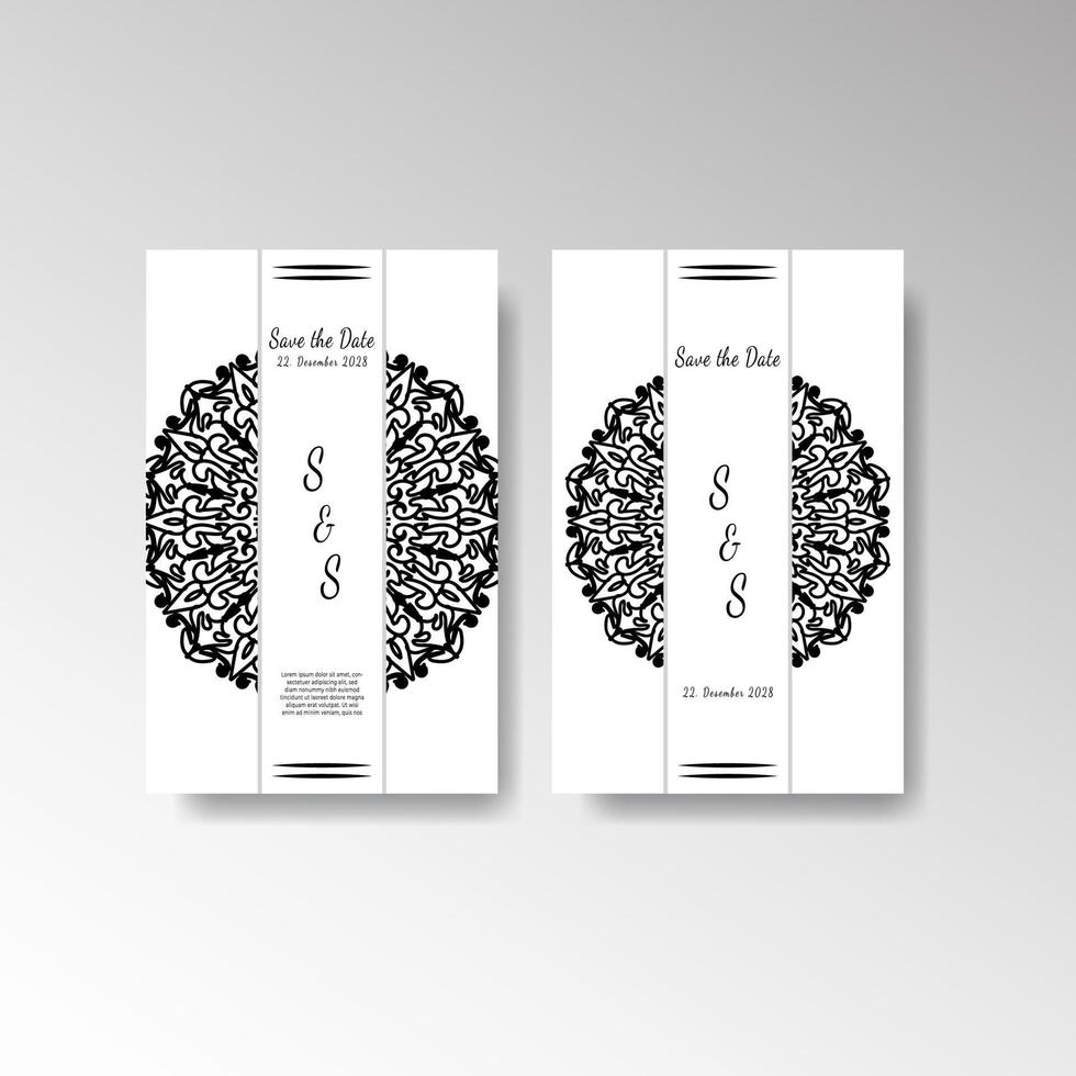 bewaar het datumuitnodigingskaartontwerp in henna-tatoeagestijl. decoratieve mandala voor print poster cover brochure flyer banner. vector