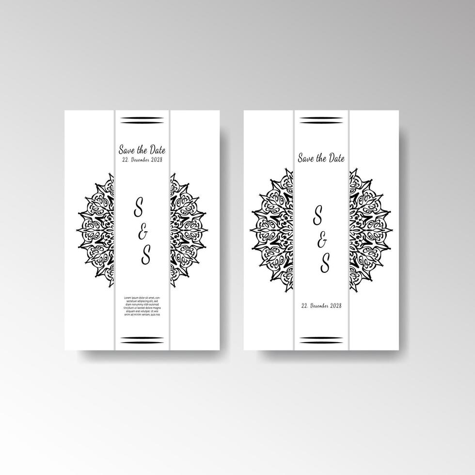 bewaar het datumuitnodigingskaartontwerp in henna-tatoeagestijl. decoratieve mandala om af te drukken, poster, omslag, brochure, flyer, banner. vector