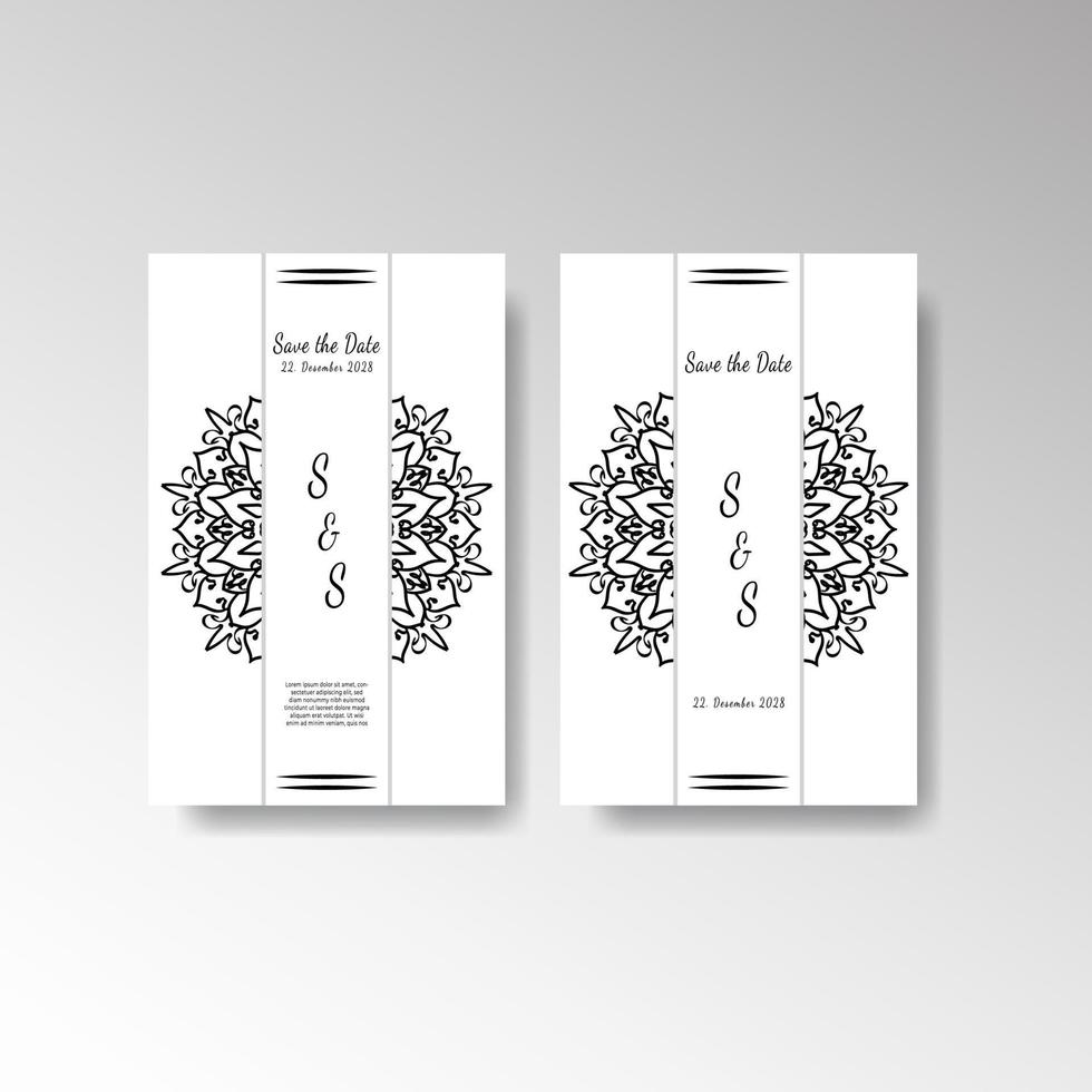 bewaar het datumuitnodigingskaartontwerp in henna-tatoeagestijl. decoratieve mandala om af te drukken, poster, omslag, brochure, flyer, banner. vector