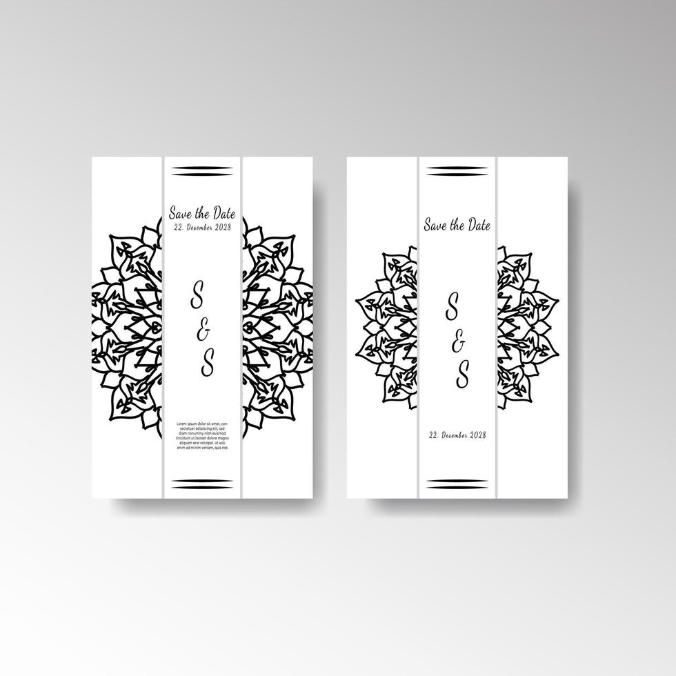 bewaar het datumuitnodigingskaartontwerp in henna-tatoeagestijl. decoratieve mandala om af te drukken, poster, omslag, brochure, flyer, banner. vector