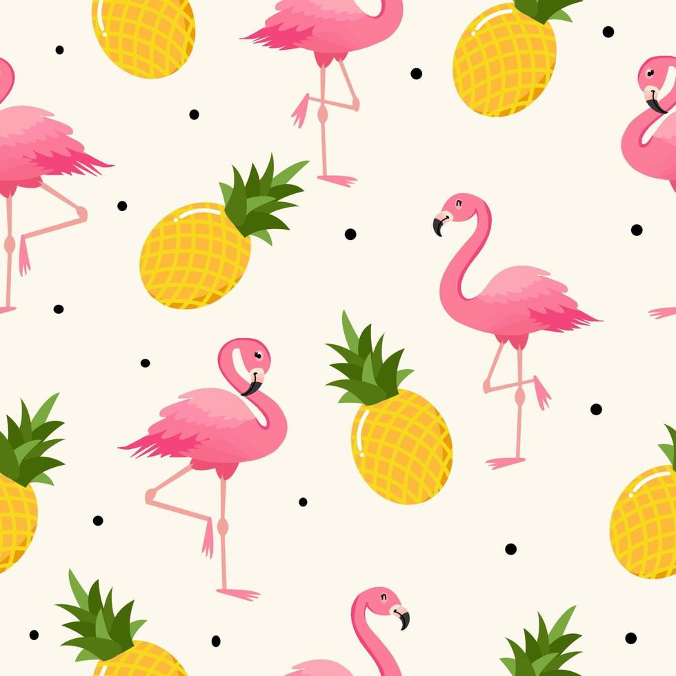 Flamingo en ananas fruit naadloze patroon achtergrond, vectorillustratie voor textiel print, behang, fashion design vector