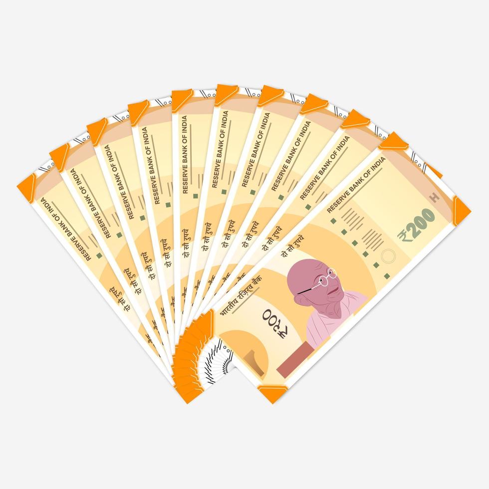 india nieuwe 200 roepie bankbiljetten met witte achtergrond vector