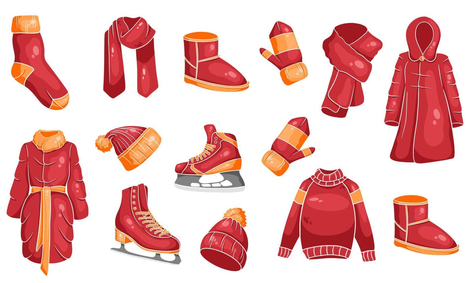 een set winterspullen. collectie warme kleding. cartoon-stijl. vector