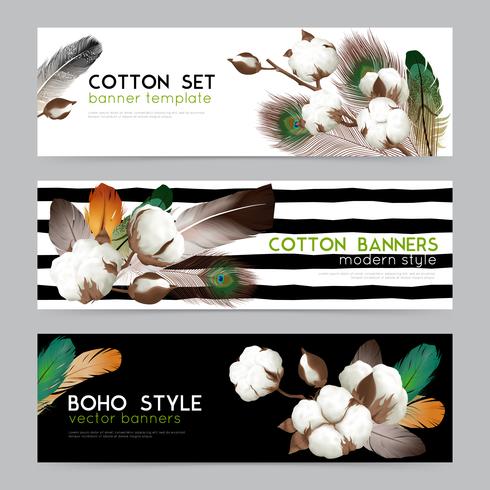 Cotton Bolls Boho Banners Set vector