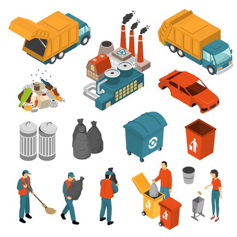Isometrische Garbage Recycling Icon Set vector