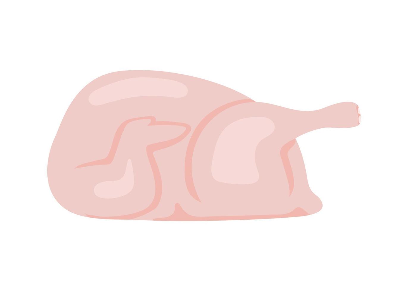 rauw kippenvlees, voedselkippenkarkas. zijaanzicht. vector illustratie