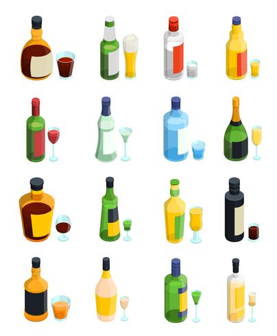 Gekleurde isometrische alcohol Icon Set vector