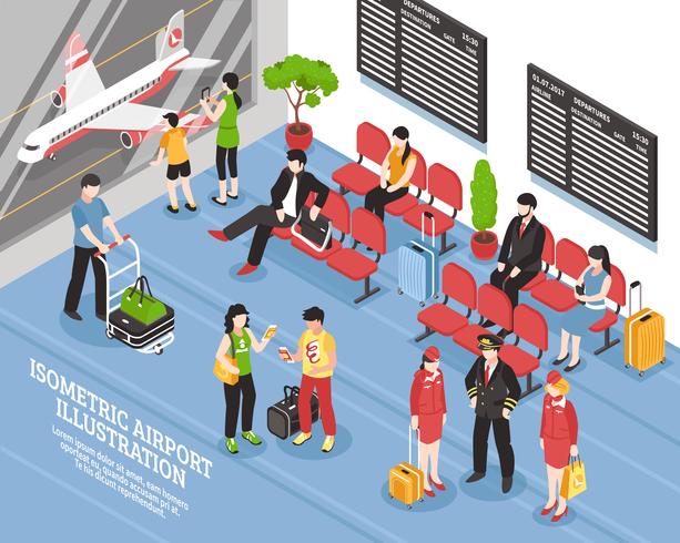 Luchthaven vertrek Lounge isometrische Poster vector