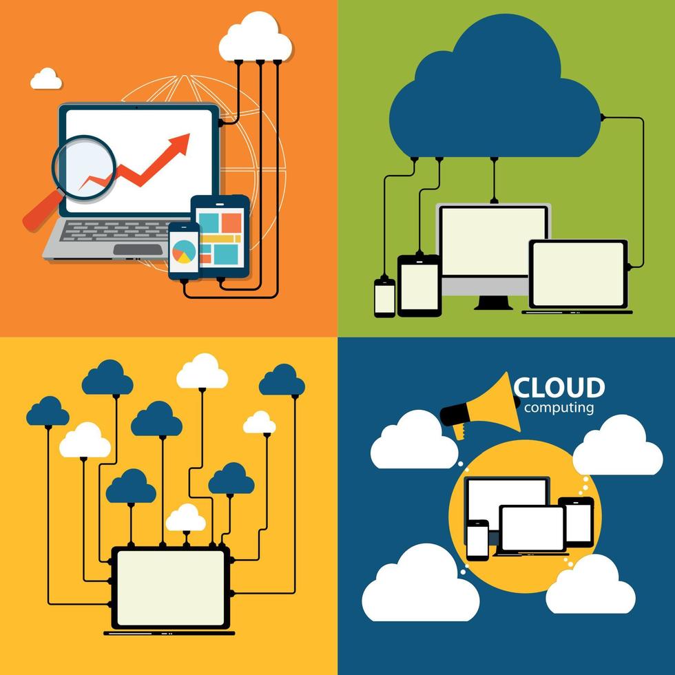 cloud computing-concept op verschillende elektronische apparaten. vector