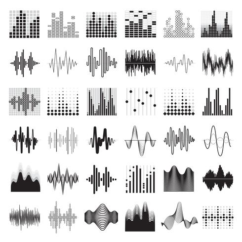 Audio Equalizer Zwart Wit Icons Set vector