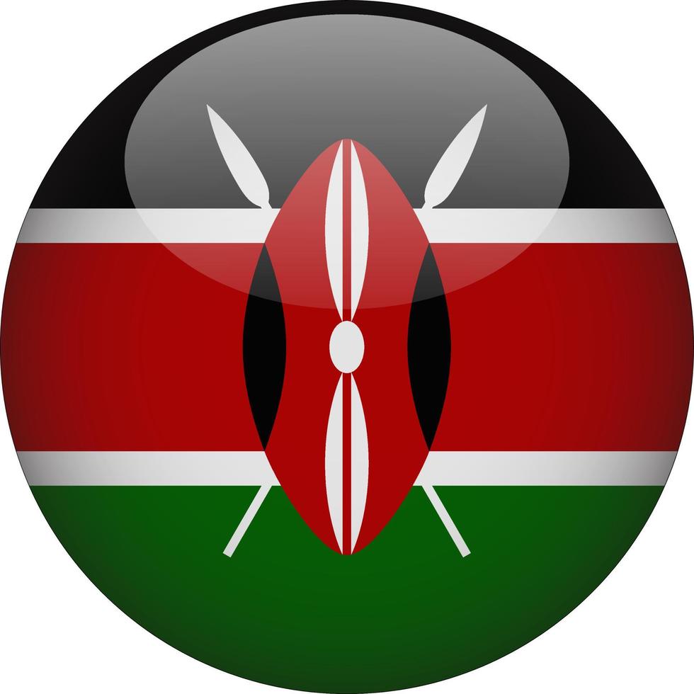 Kenia 3d afgeronde nationale vlag knop pictogram illustratie vector