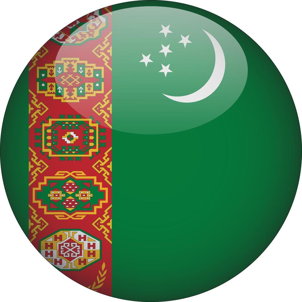 Turkmenistan 3d afgeronde nationale vlag knoppictogram vector