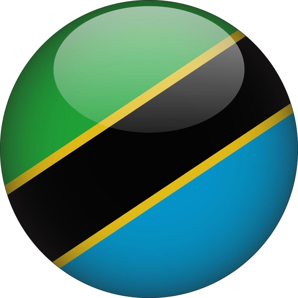 Tanzania 3d afgeronde nationale vlag knoppictogram vector