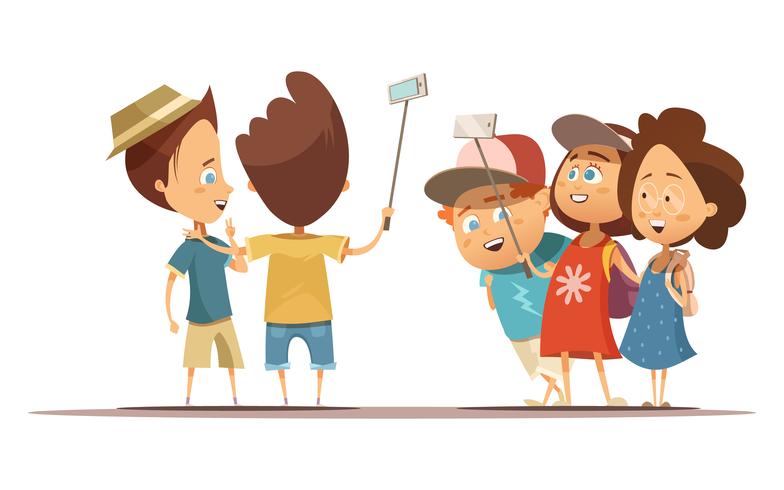 Kinderen maken Selfie Cartoon stijl illustratie vector