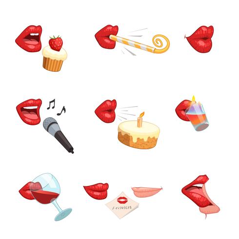 Partij lippen Icon Set vector