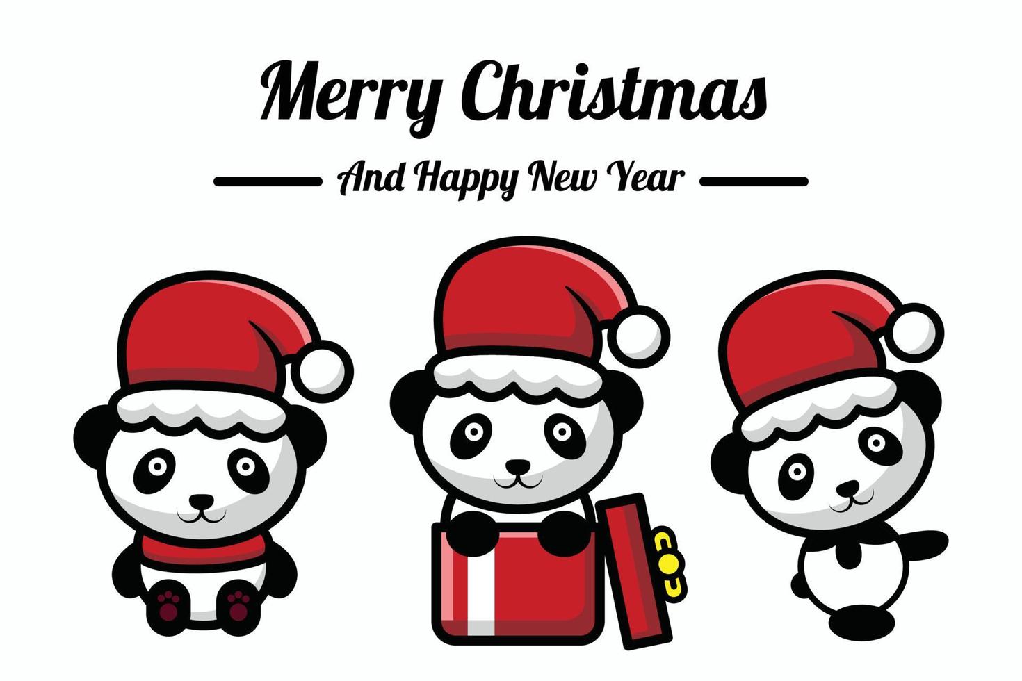 schattig pandakarakter prettige kerstdagen en gelukkig nieuwjaar banner vector