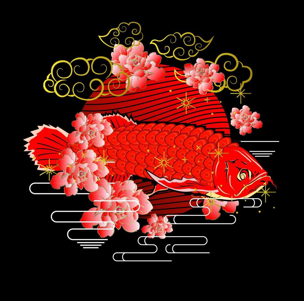 super rode arowana illustratie ontwerp voor sukajan is gemeen japan traditionele doek of t-shirt met digitaal handgetekend borduurwerk mannen t-shirts zomer casual hiphop t-shirt met korte mouwen streetwear vector