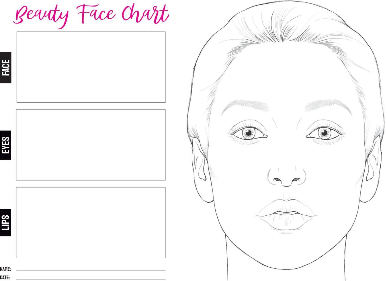 schoonheidsgezichtskaart voor make-up met handgetekend vrouwengezicht vector