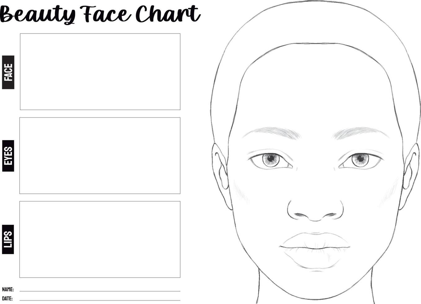 schoonheidskaart voor make-up met handgetekend vrouwengezicht vector