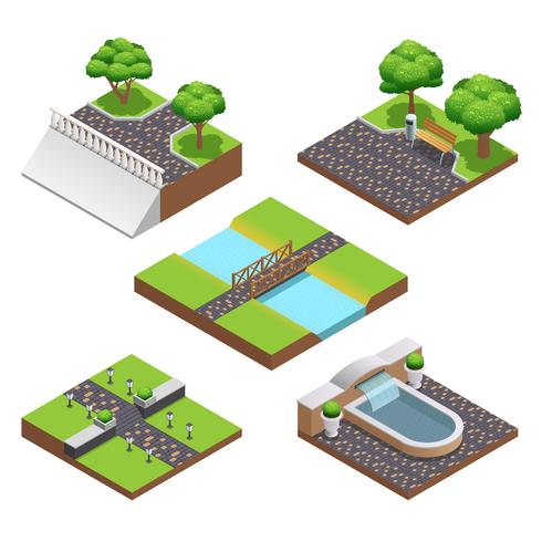 Landscaping isometrische composities vector