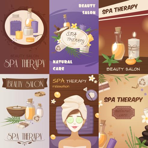 Spa-therapie en schoonheid Cartoon posters vector