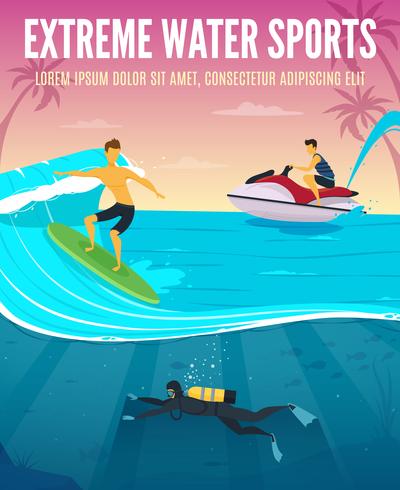 Extreme Watersports vlakke samenstelling Poster vector