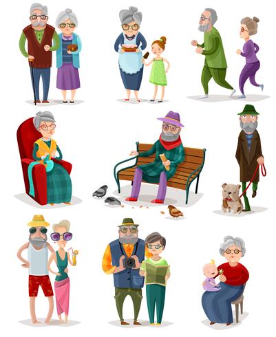 Senior mensen Cartoon Set vector