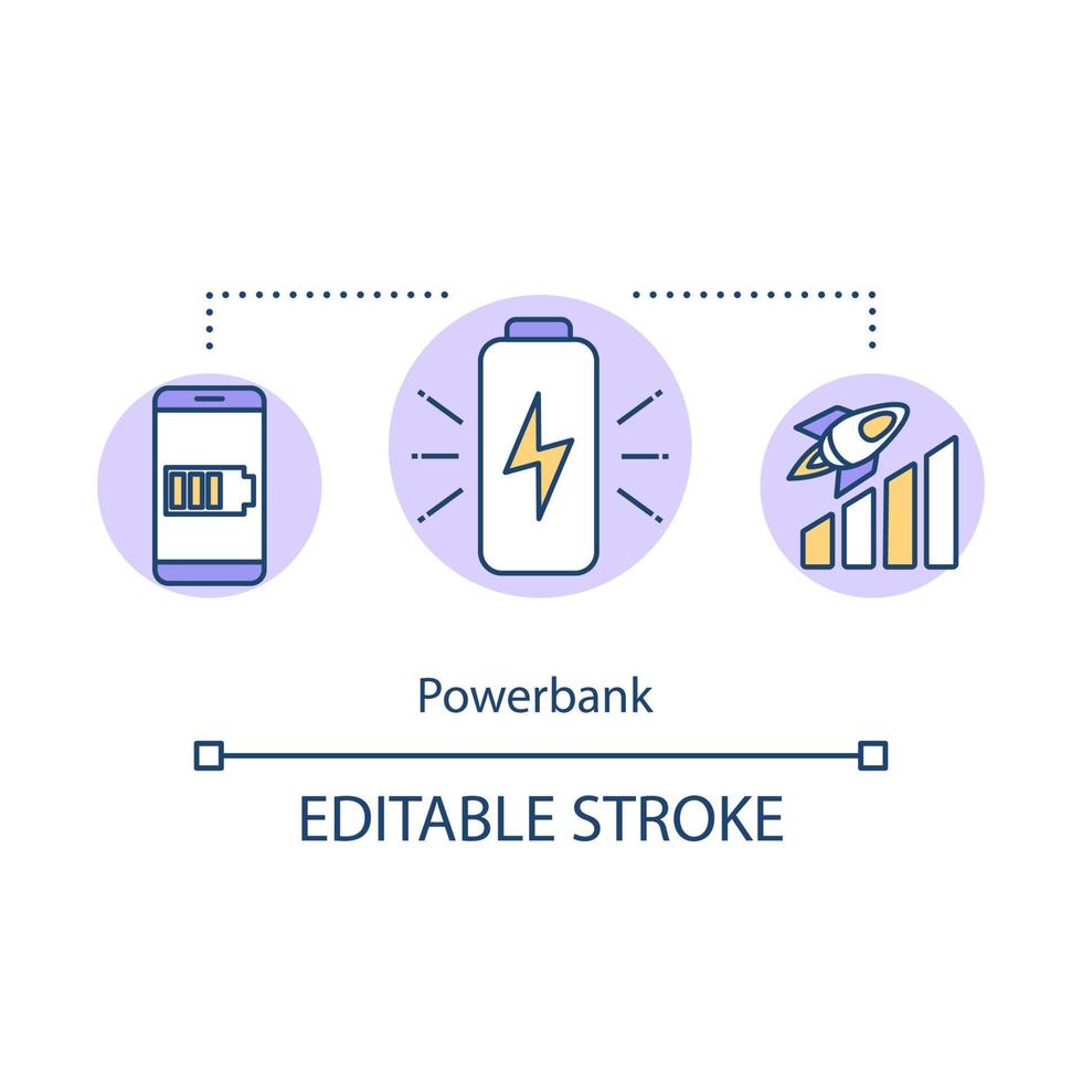 powerbank concept icoon. handig toerisme, gadget batterijlading boost idee dunne lijn illustratie. draagbaar oplaadapparaat. vector geïsoleerde omtrek rgb kleur tekening. bewerkbare streek