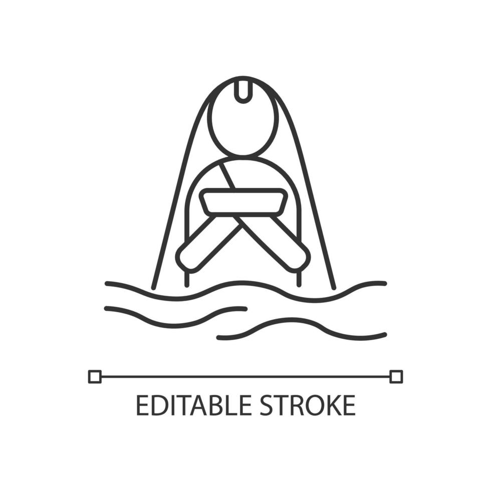 chhath puja oude festival lineaire pictogram. bidden voor welzijn en rijkdom. meditatie in het water. dunne lijn aanpasbare illustratie. contour symbool. vector geïsoleerde overzichtstekening. bewerkbare streek