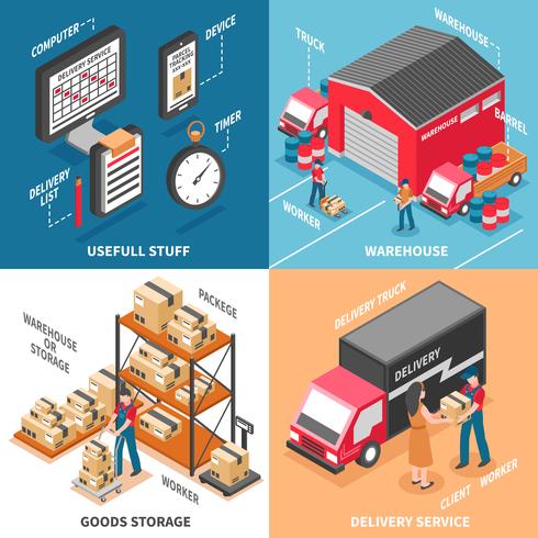 Logistiek 2x2 isometrisch ontwerpconcept vector