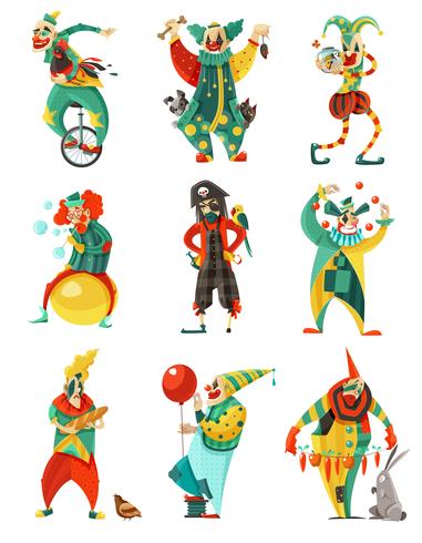 circus clowns pictogrammen instellen vector